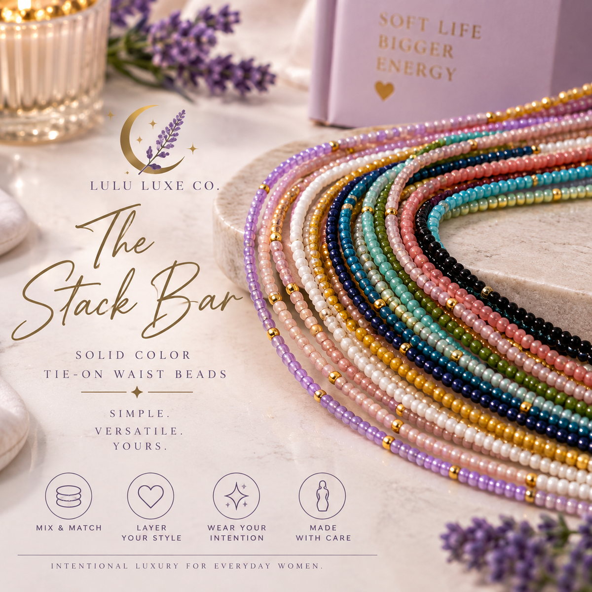 The Stack Bar | Solid Color Tie-On Waist Beads